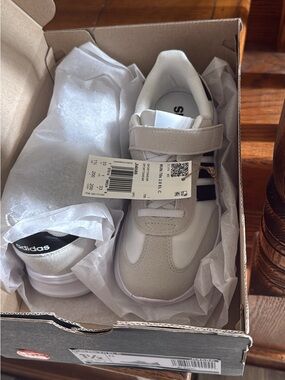 adidas Kids White and Light Gray Hook-and-Loop Sneakers